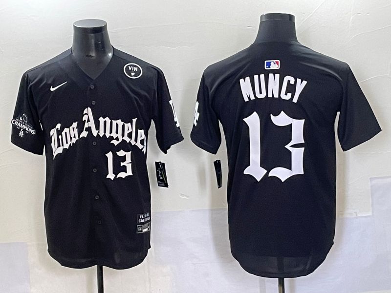 Men 2025 Los Angeles Dodgers #13 Muncy Black Five generations Joint Name Nike MLB Jersey style 8